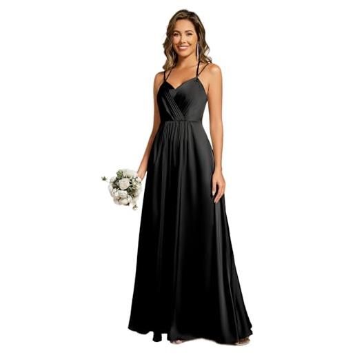 Ever-Pretty abito da cerimonia lungo con schiena scoperta senza maniche vestito donna elegante raso scollo a v abiti da sera verde salvia 48