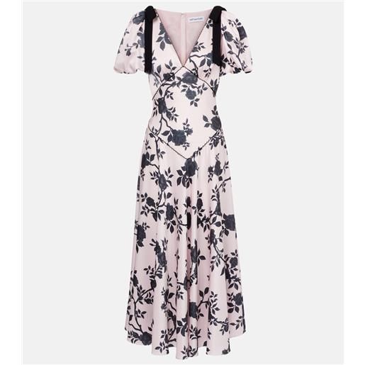 Self-Portrait abito midi in raso floreale con fiocco