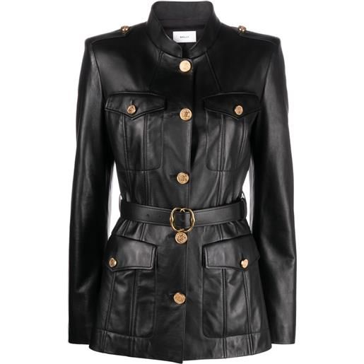 Bally giacca in pelle con cintura - nero