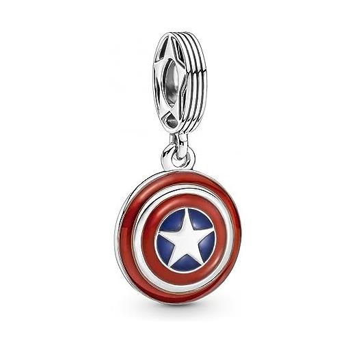 PANDORA pendente con scudo di captain america della marvel in argento sterling con smalto blu e rosso