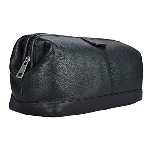 STILORD 'laurin' beauty case uomo in pelle trousse da viaggio porta trucco rigido portatrucco pochette vintage cuoio, colore: nero