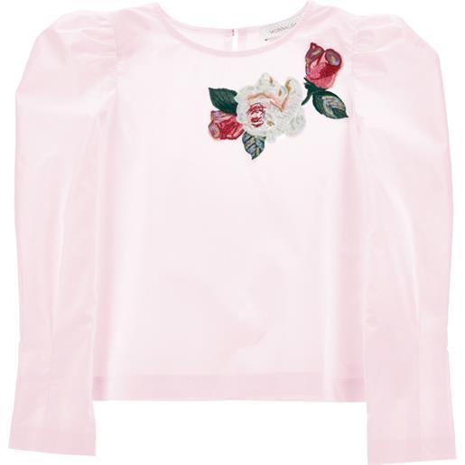 Monnalisa blusa popeline con rose ricamate