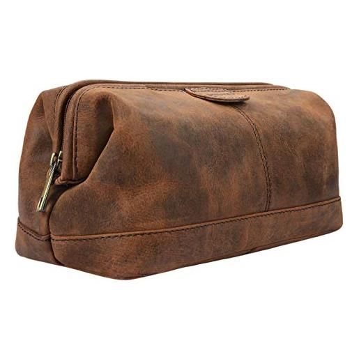 STILORD 'laurin' beauty case uomo in pelle trousse da viaggio porta trucco rigido portatrucco pochette vintage cuoio, colore: seppia - marrone