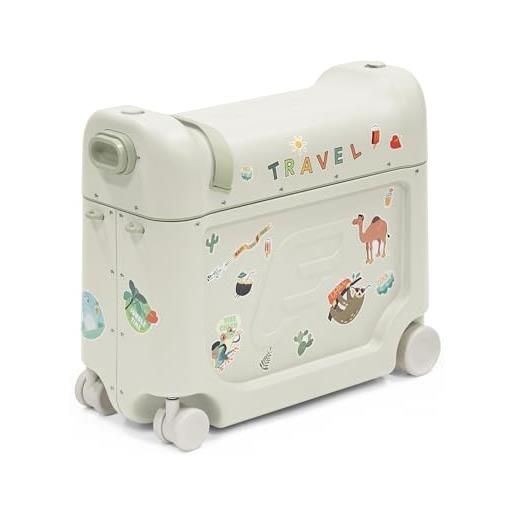 Stokke jet. Kids bed. Box, sea green - valigia cavalcabile per bambini dai 2 ai 7 anni (fino a 35 kg) - si trasforma in letto - include materasso, adesivi decorativi e cinghia di trasporto regolabile