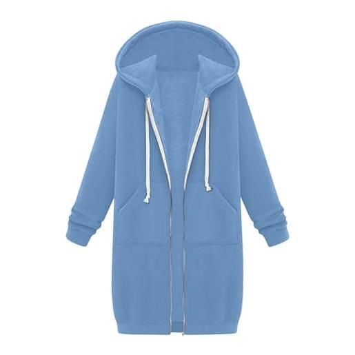 AIGOUT cappotti da donna a tinta unita, con cappuccio e cerniera, con 2 tasche, per autunno e inverno, a maniche lunghe, cappotto, felpa, maglione, abiti in pile, cardigan, blu cielo, xl