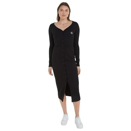 Calvin Klein jeans label long sleeve rib dress j20j222517 vestiti aderenti, nero (ck black), xs donna