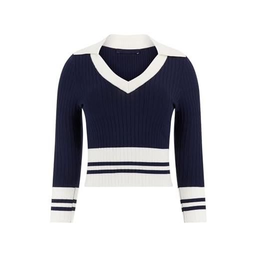 Guess long sleeve sydney polo neck sweater maglione, blu annerito, s donna