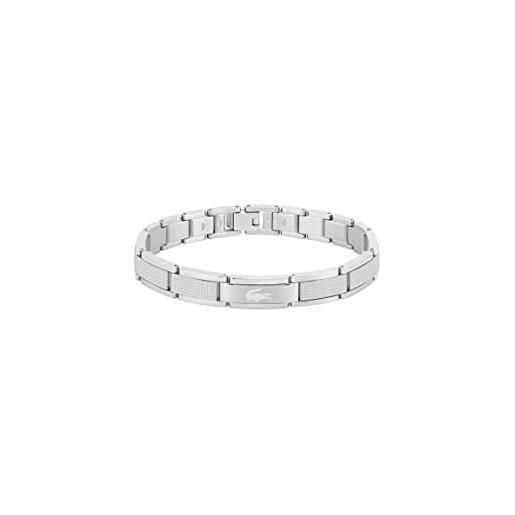 Lacoste braccialetto a maglie da uomo collezione stencil in acciaio inossidabile, argento (silver), taglia unica