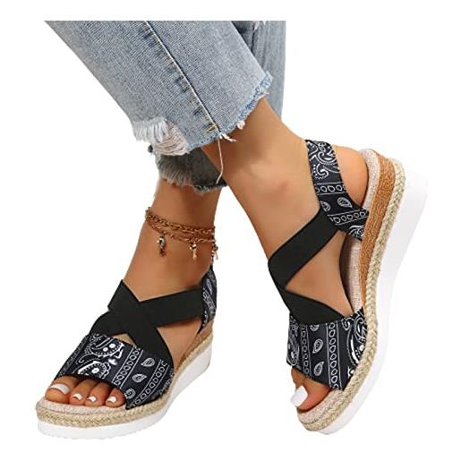 VALINK sandali da donna con zeppa e plateau, stile etnico, con cinturino incrociato, estivi, stile etnico