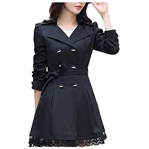 Huixin donna trench eleganti giuntura pizzo parka fashion classiche casual alla moda coat windbreaker primaverile autunno manica lunga double breasted cintura inclusa tie-bow cappotto outerwear