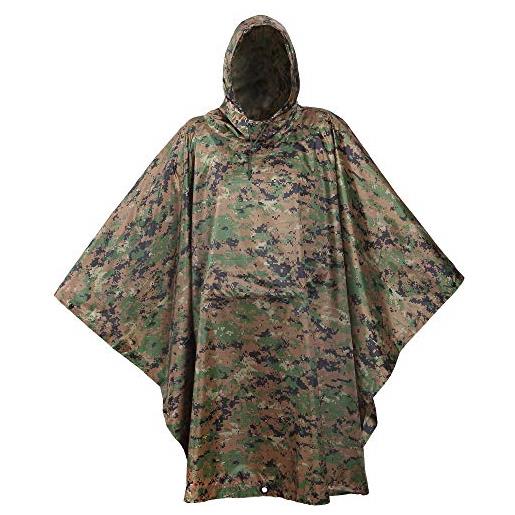 USGI Industries, poncho antipioggia mimetico antistrappo multiuso stile militare, od verde. , taglia unica