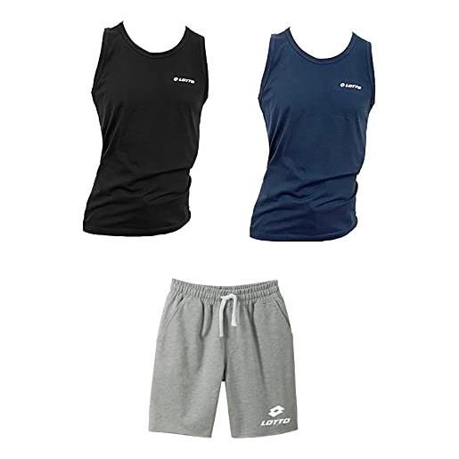 Lotto canotta uomo, offerta 2 pezzi + bermuda omaggio, vogatore uomo, canottiera uomo, completo uomo estivo (blu + nero + bermuda grigio, l)