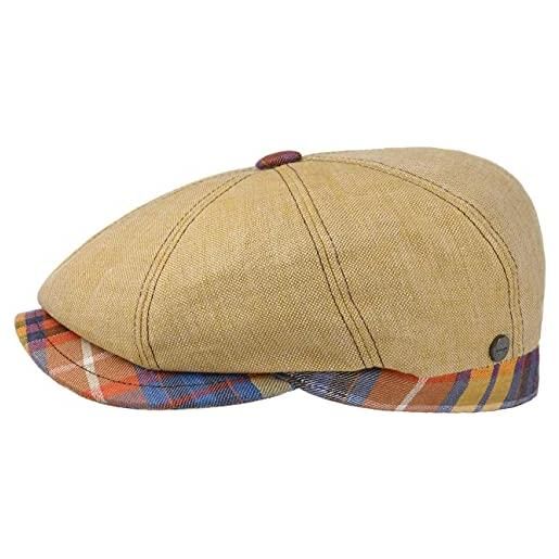 LIERYS coppola city bic lino donna/uomo - made in italy berretto piatto con visiera, fodera estate primavera/estate - 59 cm beige