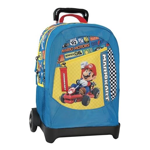 Franco Cosimo Panini mario kart - zaino scuola trolley ufficiale mario kart, struttura trolley staccabile, ruote sostituibili, maniglia regolabile, 2 vani principali, tasca frontale, spallacci imbottiti, 34 x 52h x 22 cm