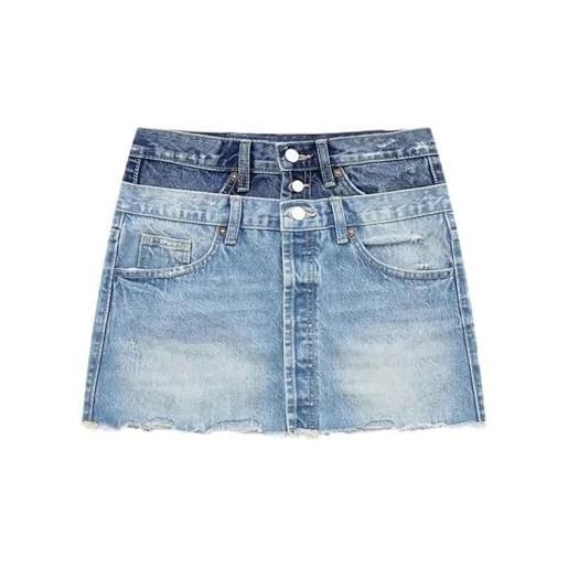 Generic minigonne monopetto patchwork di jeans alla moda da donna gonna vintage da donna chic a vita alta a vita alta-patchwork-l