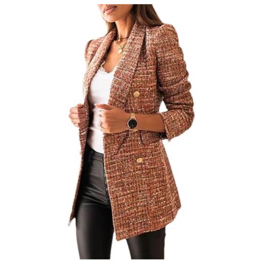 Hndudnff giacca a doppio petto da donna, stile vintage, a maniche lunghe, in tweed, nero , xxxl