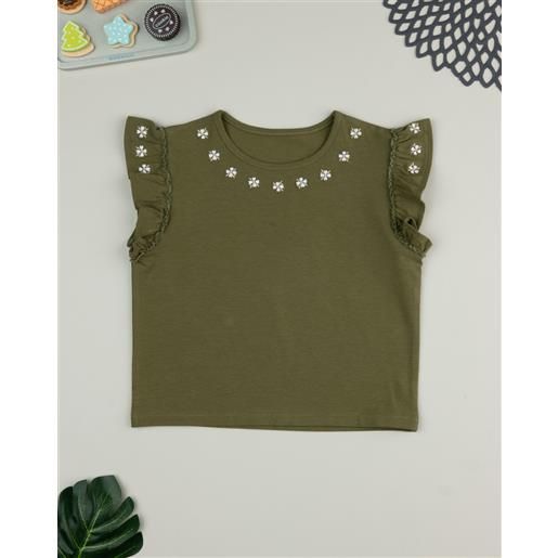 Prénatal t-shirt verde bambina fiori ricamati
