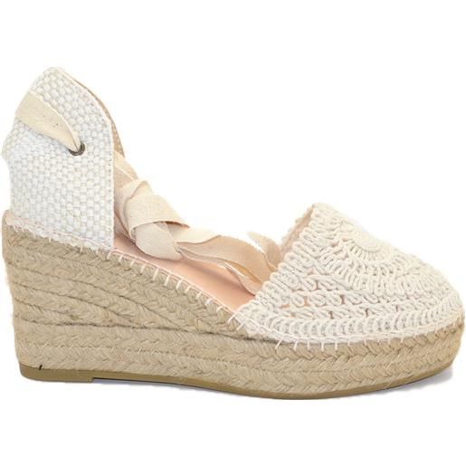 MACARENA yune33 espadrilles sandalo con zeppa con dettagli in uncinetto rustico crudo