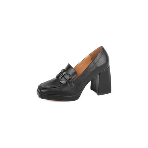 QUEEN HELENA mocassini con tacco largo scarpe eleganti con fibbia donna zm9616 (nero, sistema taglie calzature eu, adulto, donna, numero, media, 40)