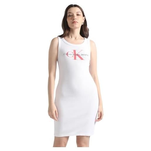 Calvin Klein jeans abito donna rib tank dress senza maniche, bianco (bright white), xl