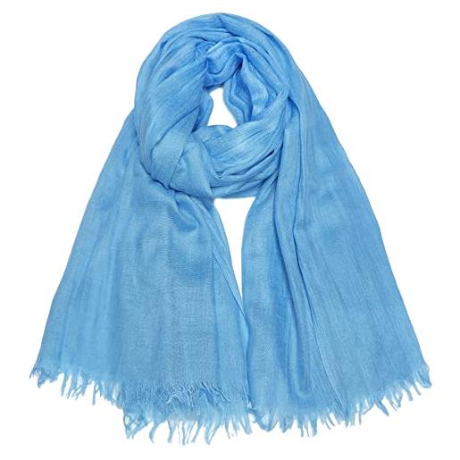Gragengs sciarpa estiva da donna, leggera, grande, lunga, scialle in garza, in lino, tinta unita, 190 x 109 cm, cielo blu, large