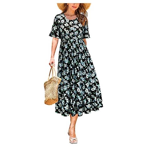 STYLEWORD donna vestito estivo midi manica corta con volant vestito floreale swing maxi abiti lunghi con tasche