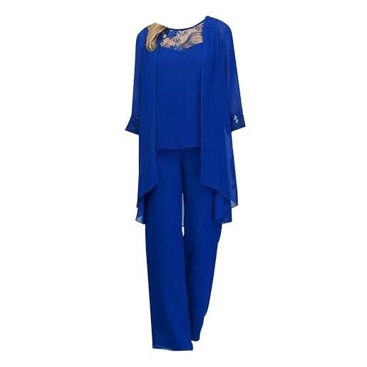ranrann 3 pezzi set elegante da donna cardigan elegante in chiffon top canotta a manica 3/4 pantaloni diritti tailleur suit completo da cerimonia cocktail festa serale blu 3xl