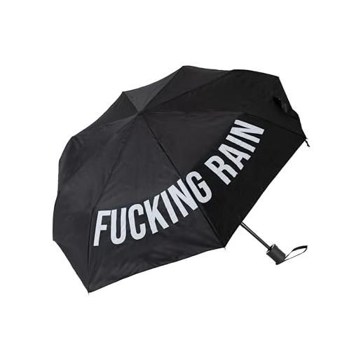 Fisura - ombrello pieghevole originale "f*cking rain". Mini ombrello nero e bianco. Ombrello piccolo da donna. Ombrello pieghevole automatico. Ombrello da viaggio. 