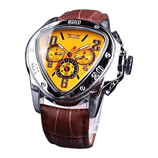 Dentily Orologio Da Uomo In Legno Naturale A Forma Di Triangolo - Movimento Meccanico Automatico Senza Batteria - Cinturino Regolabile