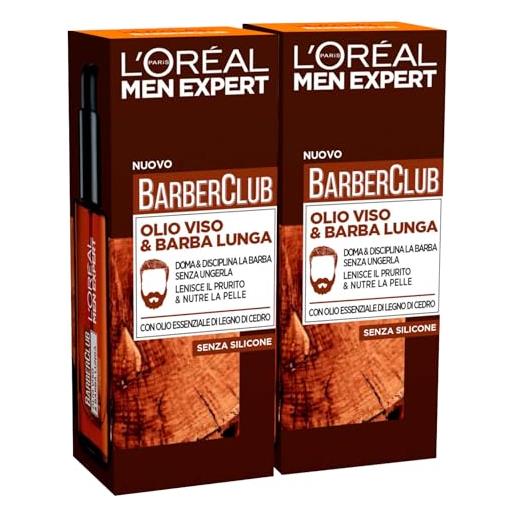 L'Oreal Paris l'oréal paris men expert barber club olio viso e barba lunga con olio di legno di cedro cura quotidiana della pelle nutriente lenitivo disciplinante - 2 flaconi da 30ml