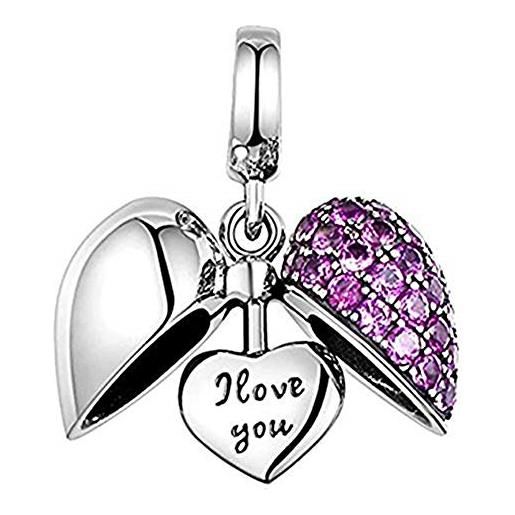 YiRong Jewelry ciondolo a forma di cuore in argento sterling 925 con scritta i love you, per anniversario, per braccialetti pandora