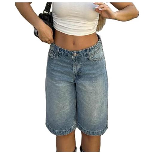 Owegvia jorts y2k - pantaloncini da donna in denim, lunghezza al ginocchio, a vita alta, larghi, bermuda a gamba dritta, aa- bianco, l