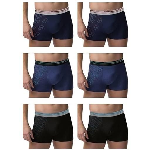 Lotto confezione 6 boxer uomo sportswear in cotone elasticizzato stretch, taglie s-m-l-xl-xxl, colori assortiti (it, testo, xl, regular, regular, lb1338: 2 nero 2 jeans 2 blu)