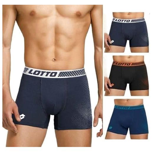 Lotto confezione 6 boxer uomo sportswear in cotone elasticizzato stretch, taglie s-m-l-xl-xxl, colori assortiti (it, testo, xxl, regular, regular, lb1338: 2 nero 2 jeans 2 blu)