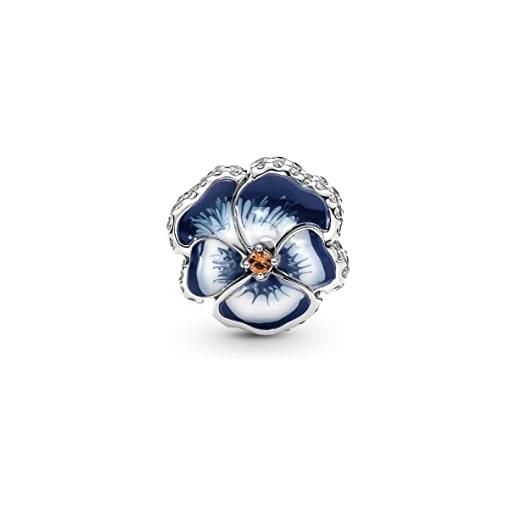 PANDORA orecchini a bottone moments con violetta in argento sterling con zirconi cubici trasparenti e smalto blu e bianco sfumato