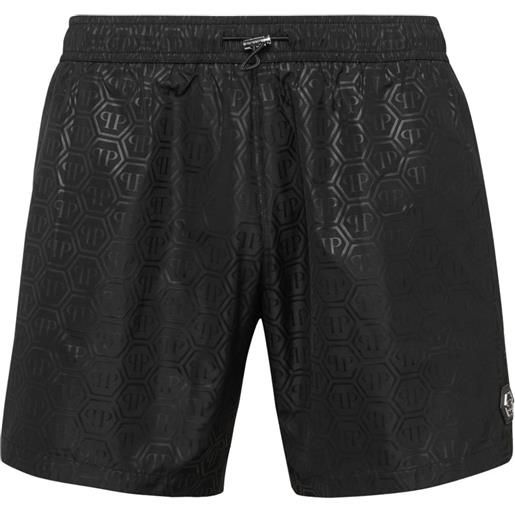 Philipp Plein shorts denim con logo goffrato - nero