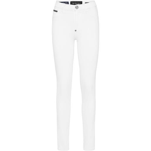Philipp Plein jeggings effetto denim a vita alta con logo - bianco