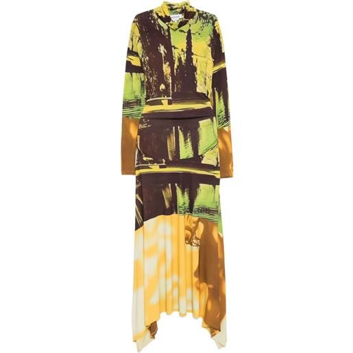 Monse abito midi in jersey con stampa e orlo a fazzoletto - marrone