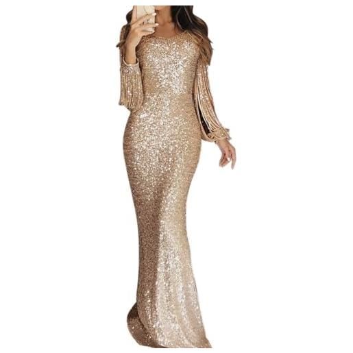 ReachMall abito da sera aderente da donna con maniche lunghe ed elegante stile avvolgente per feste (l)