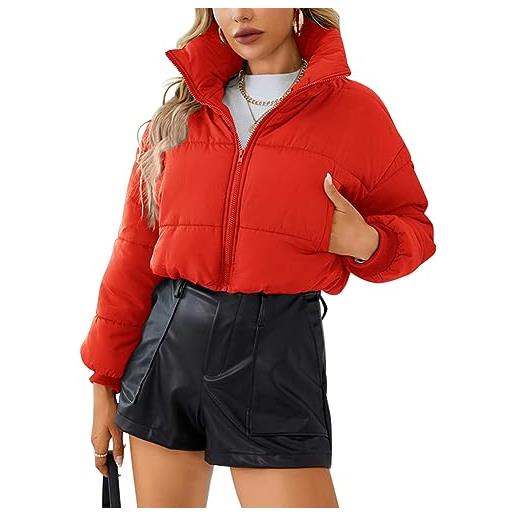 ORANDESIGNE giacca piumino leggero donna cropped elegante giaccone calda invernale corta giubbotto trapuntato imbottito giubbino cappotto parka streetwear y2k bomber puffer jacket rosso m