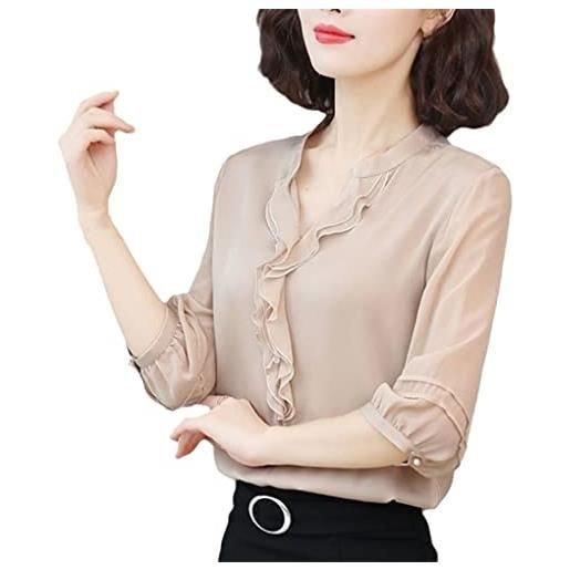 SaoBiiu camicette eleganti da donna fashion urban office lady pullover in chiffon sciolto con volant camicia a mezza manica con scollo a v apricot xl