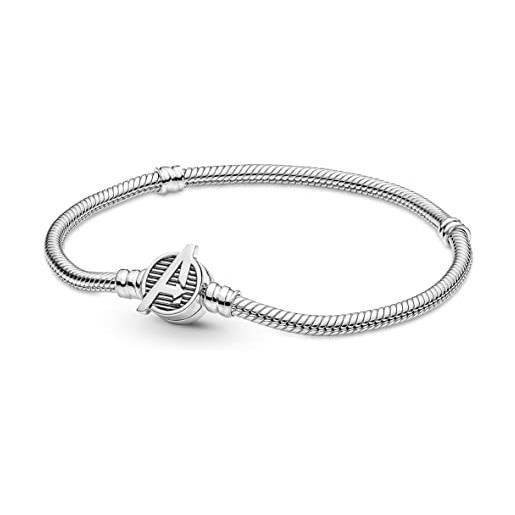 PANDORA bracciale in maglia snake in argento sterling con chiusura con logo marvel the avengers, 16