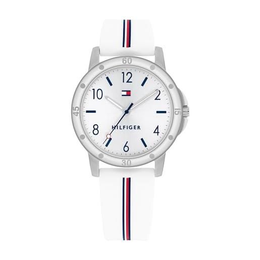 Tommy Hilfiger orologio da ragazza con quadrante argento, cinturino in silicone bianco, cassa argento 32mm, movimento al quarzo a 3 lancette, resistenza all'acqua di 3 atm - 1720014