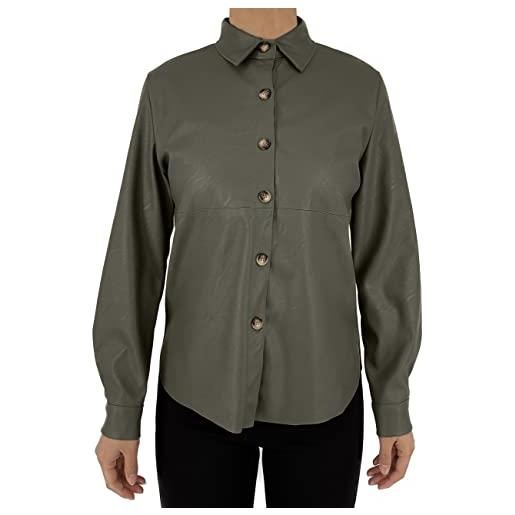 JOPHY & CO. camicia a maniche lunghe donna ecopelle con bottoni (cod. 6647) (xl, verde militare)