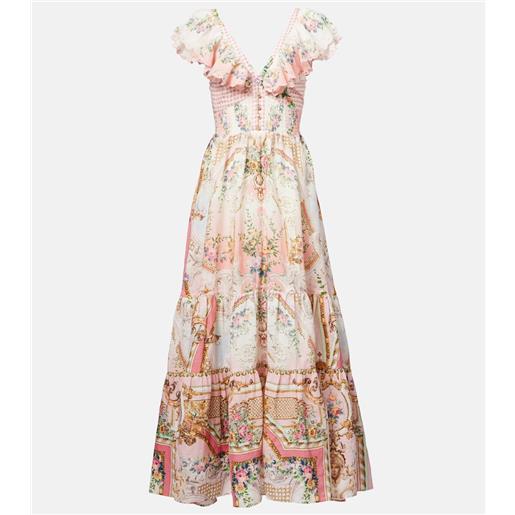 Camilla abito lungo in lino con balze