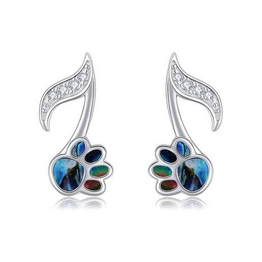 Orecchini Donna Placati Oro Bianco Con Opale – Gioielli A Forma Di Nota Musicale Per Lei, Regalo Ideale