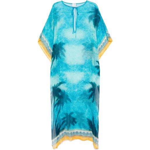 Casablanca abito lungo in seta con chiffon - blu