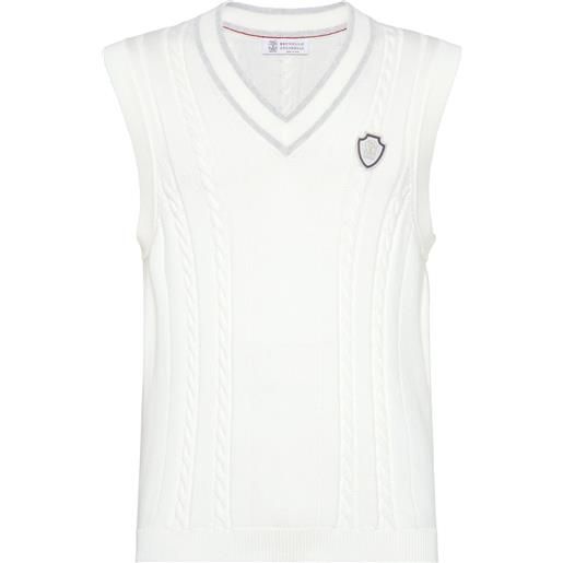 Brunello Cucinelli canotta in maglia intrecciata - bianco