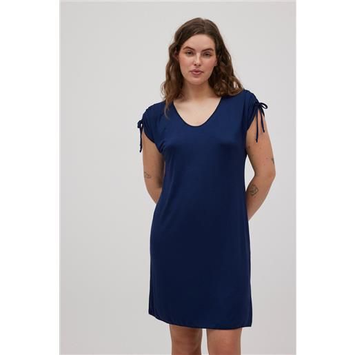 Ysabel Mora abito corto con dettaglio manica blu scuro