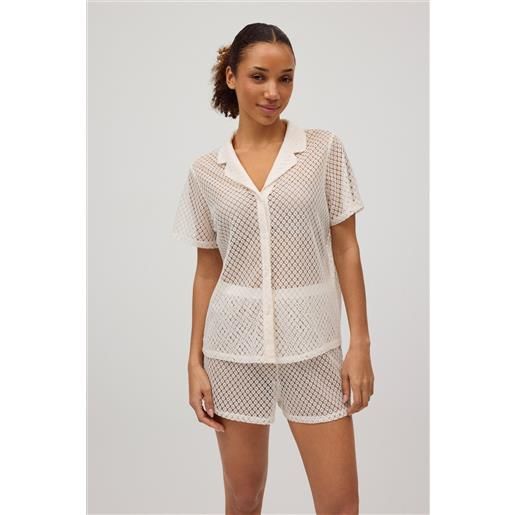 Ysabel Mora camicia a maniche corte traforata color avorio